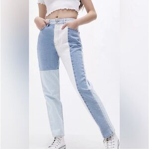 PacSun Mom Jeans Size 27 Patchwork Denim High Rise 90s Pockets 100% Cotton Blue